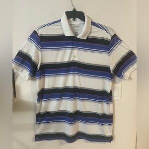 Adidas Puremotion Men's Blue White Stripes 3 Buttons SS Golf Polo Shirt Size L